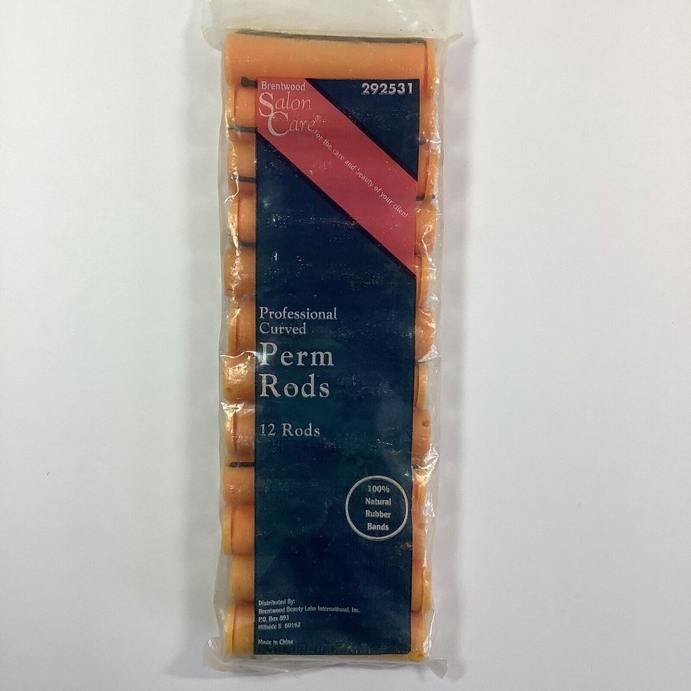VINTAGE PERM RODS Salon Care 12 Rods 100% Natural Rubber Bands Orange Curlers
